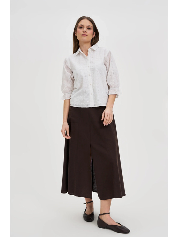 Moodo Бяла памучна блуза с обемни ръкави Moodo