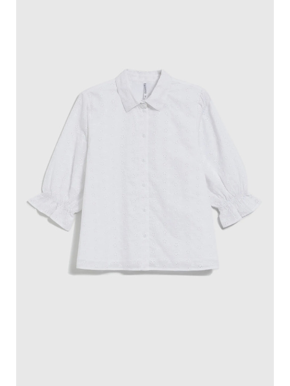 Moodo Бяла памучна блуза с обемни ръкави Moodo