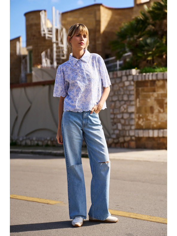 Moodo Бяла памучна блуза Moodo