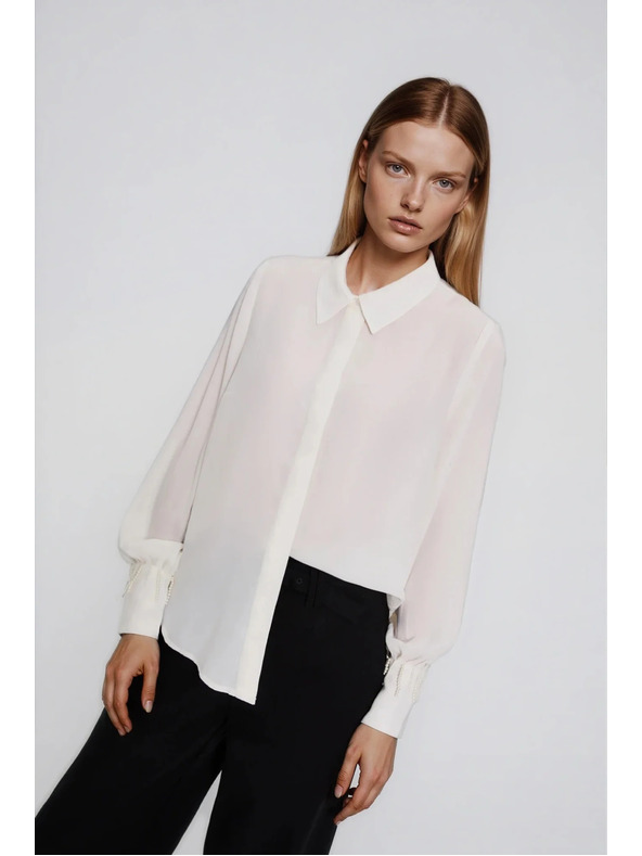 Moodo Бяла риза с мъниста на ръкава Moodo