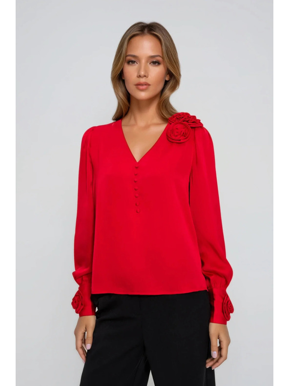 Moodo Червена блуза с рози Moodo