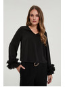 Moodo Черна риза с волани на ръкавите Moodo
