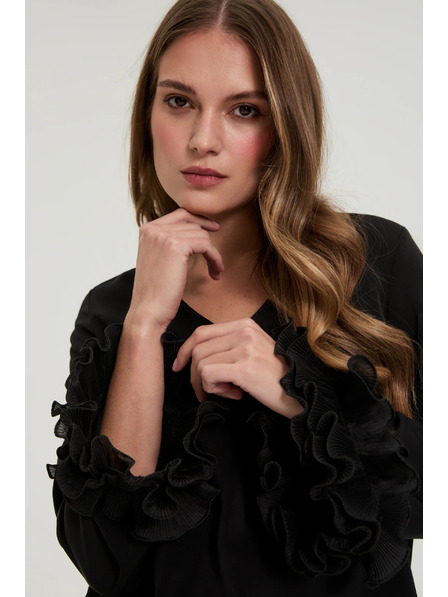 Moodo Черна риза с волани на ръкавите Moodo