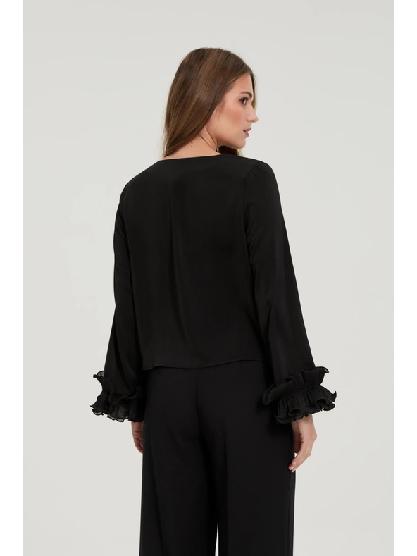 Moodo Черна риза с волани на ръкавите Moodo