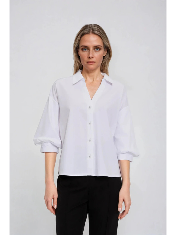 Moodo Бяла риза с набрани ръкави Moodo
