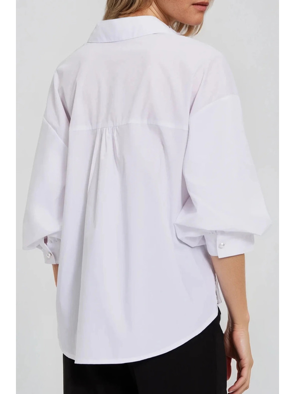 Moodo Бяла риза с набрани ръкави Moodo