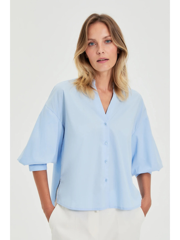 Moodo Светлосиня риза с набрани ръкави Moodo