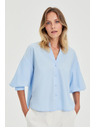 Moodo Светлосиня риза с набрани ръкави Moodo