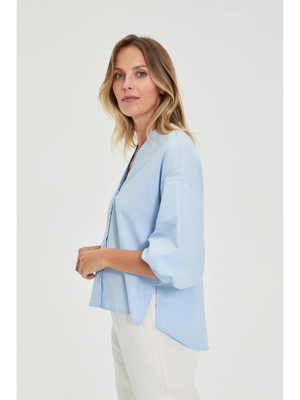 Moodo Светлосиня риза с набрани ръкави Moodo
