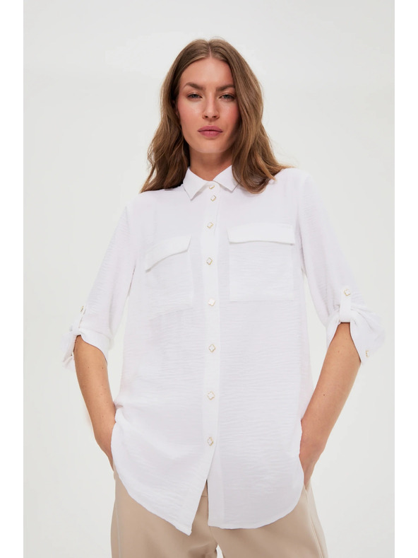Moodo Бяла блуза с подвити ръкави Moodo