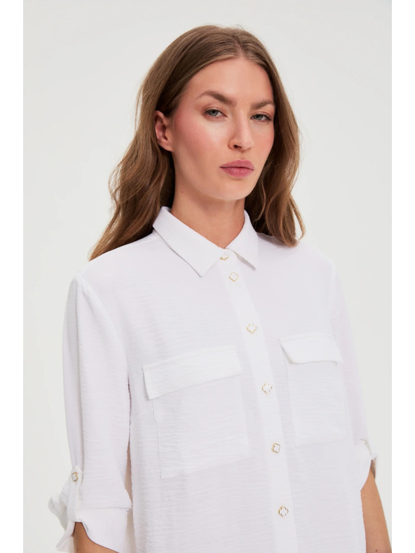 Moodo Бяла блуза с подвити ръкави Moodo