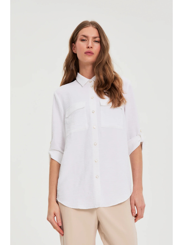 Moodo Бяла блуза с подвити ръкави Moodo