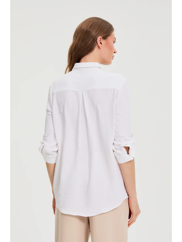 Moodo Бяла блуза с подвити ръкави Moodo