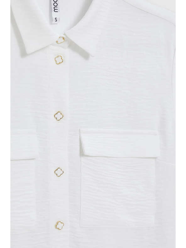 Moodo Бяла блуза с подвити ръкави Moodo