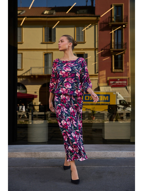 Moodo Тъмносиня вискозна риза Moodo с цветен принт