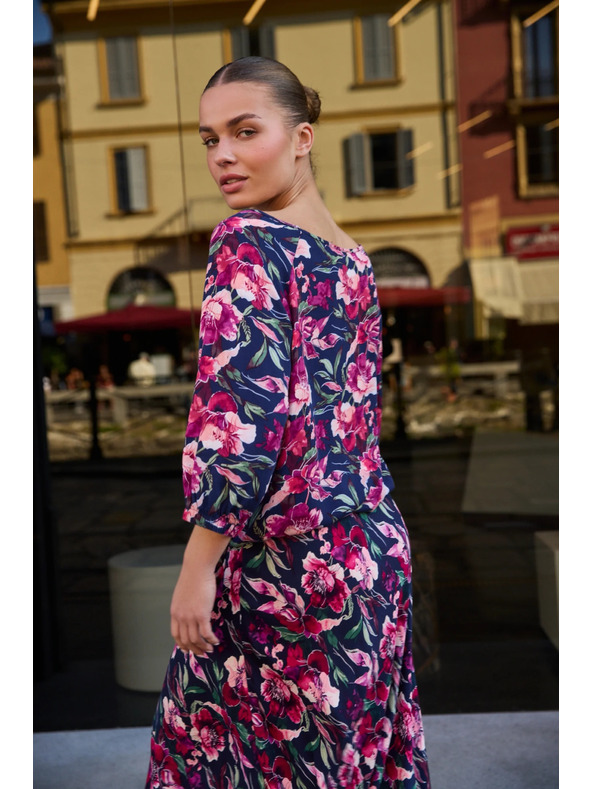 Moodo Тъмносиня вискозна риза Moodo с цветен принт