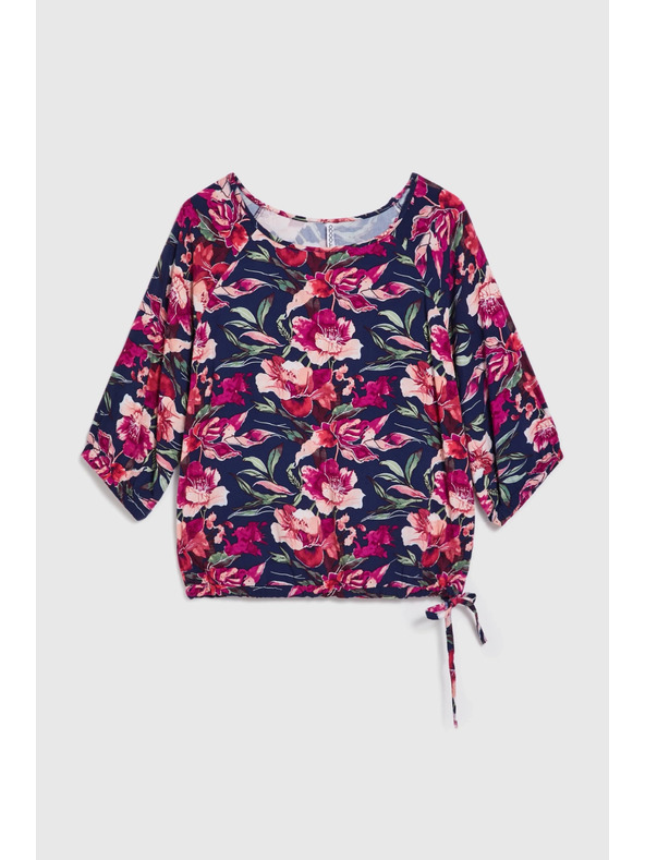 Moodo Тъмносиня вискозна риза Moodo с цветен принт