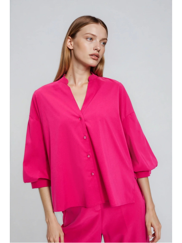 Moodo Фуксия риза с набрани ръкави Moodo