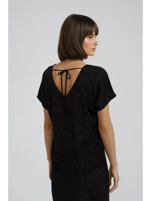 Moodo Лъскав топ с връзване на гърба черен Moodo