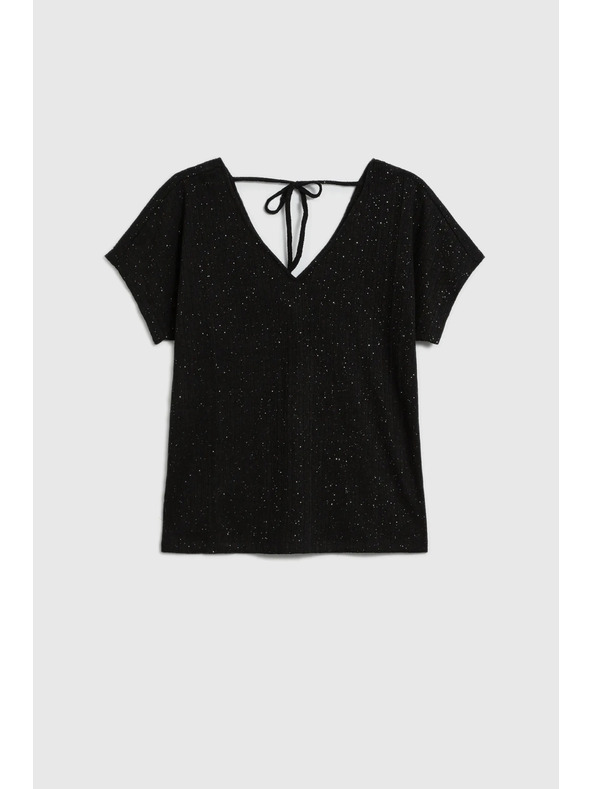 Moodo Лъскав топ с връзване на гърба черен Moodo