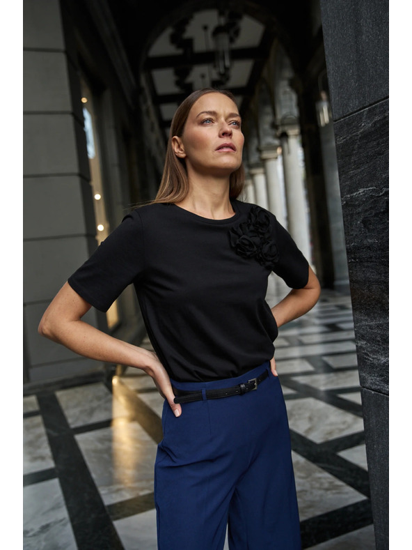 Moodo Памучна тениска с апликация черна Moodo