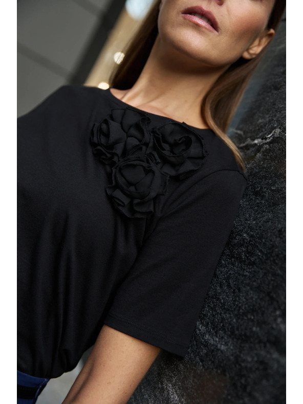 Moodo Памучна тениска с апликация черна Moodo