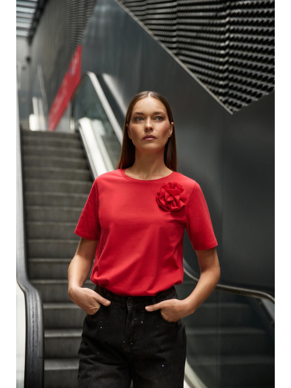 Moodo Памучна блуза с апликация червена Moodo