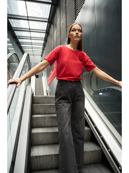 Moodo Памучна блуза с апликация червена Moodo