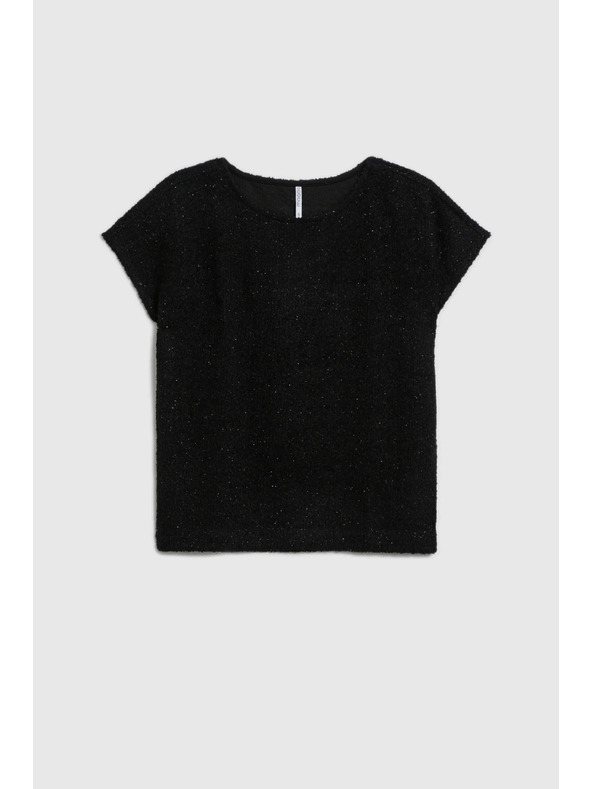 Moodo Лъскав топ с къс ръкав черен Moodo