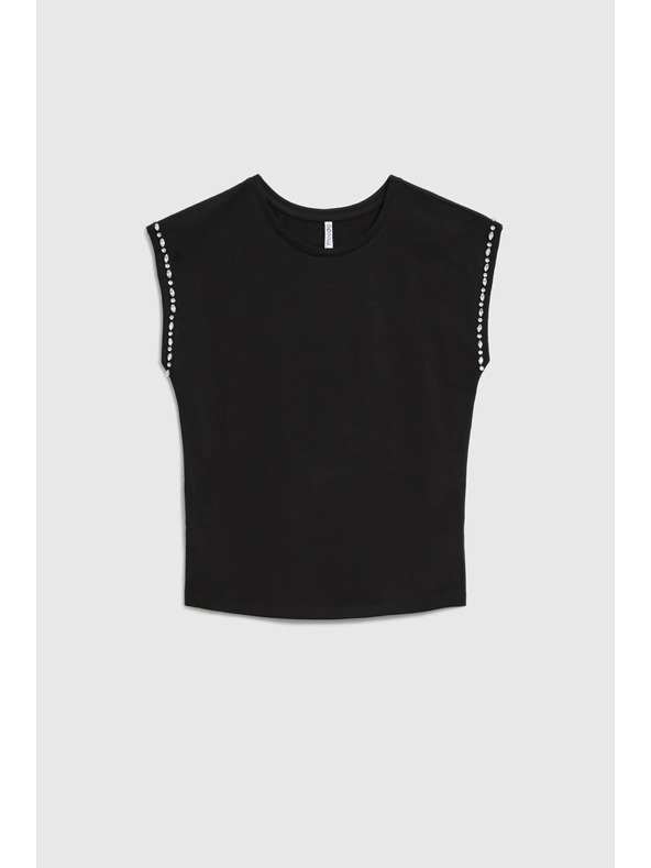 Moodo Памучна блуза с декорирани ръкави черна Moodo