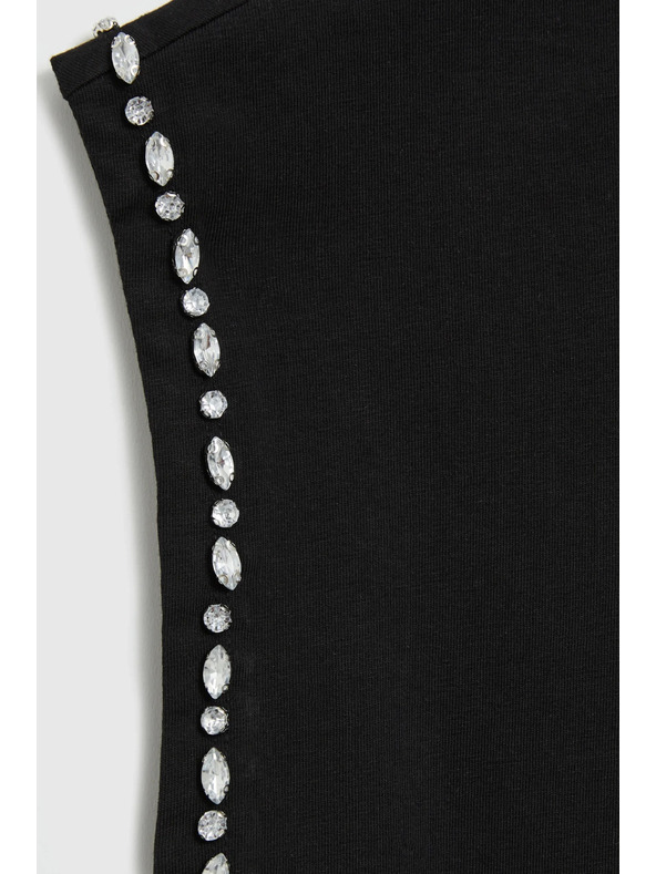 Moodo Памучна блуза с декорирани ръкави черна Moodo