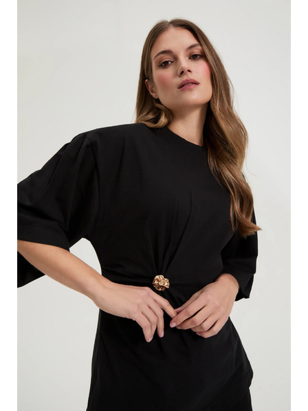 Moodo Памучна блуза с декоративно копче черна Moodo
