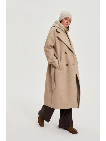 Moodo Дълго палто с качулка бежово Moodo