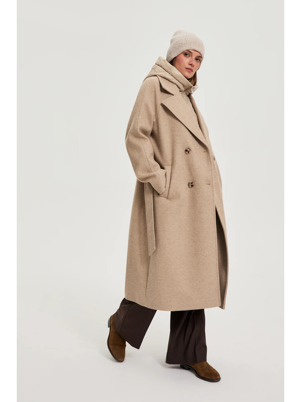 Moodo Дълго палто с качулка бежово Moodo