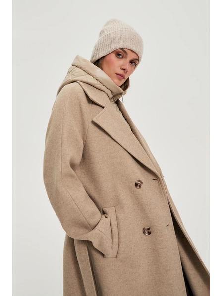 Moodo Дълго палто с качулка бежово Moodo