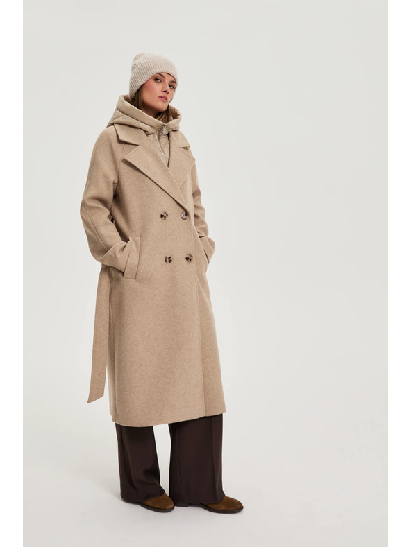 Moodo Дълго палто с качулка бежово Moodo