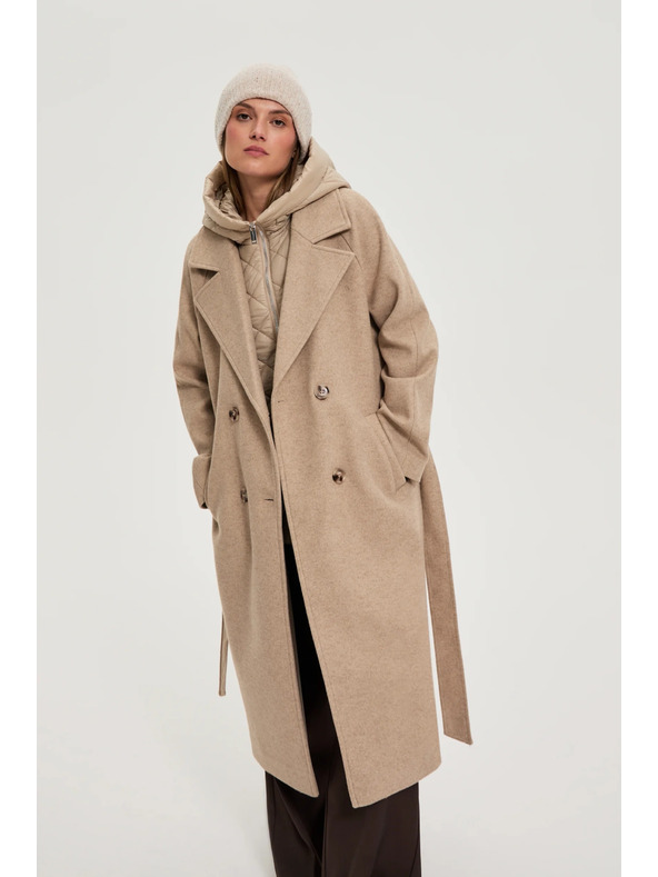Moodo Дълго палто с качулка бежово Moodo