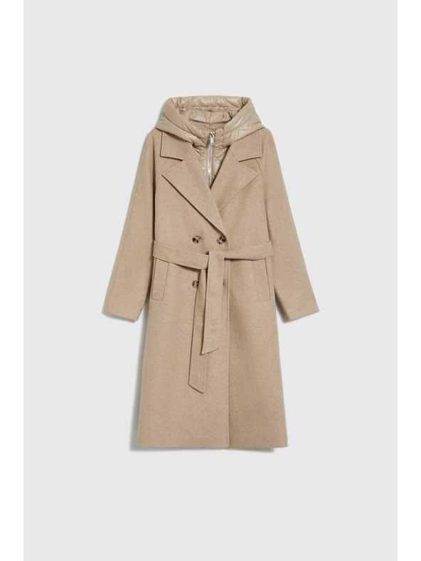 Moodo Дълго палто с качулка бежово Moodo