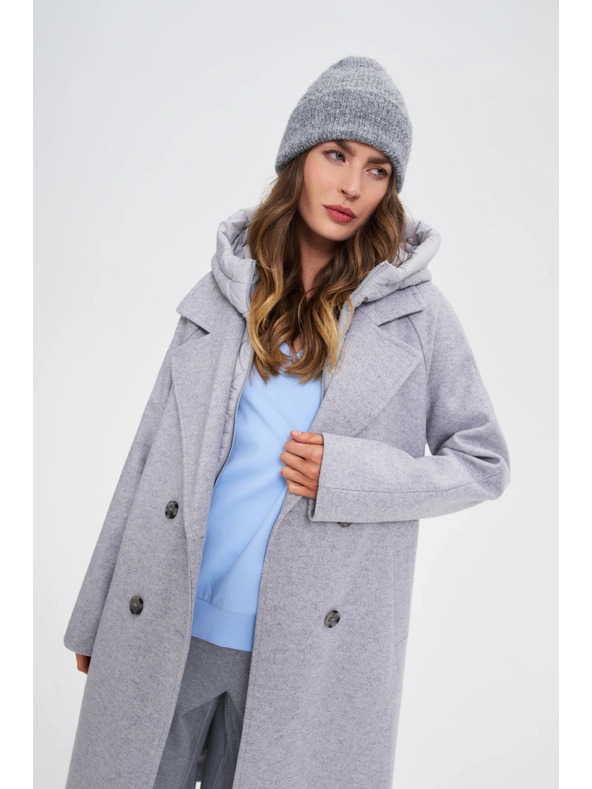 Moodo Дълго палто с качулка сиво Moodo