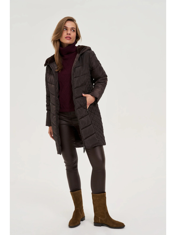 Moodo Яке с подплатена качулка кафяво Moodo