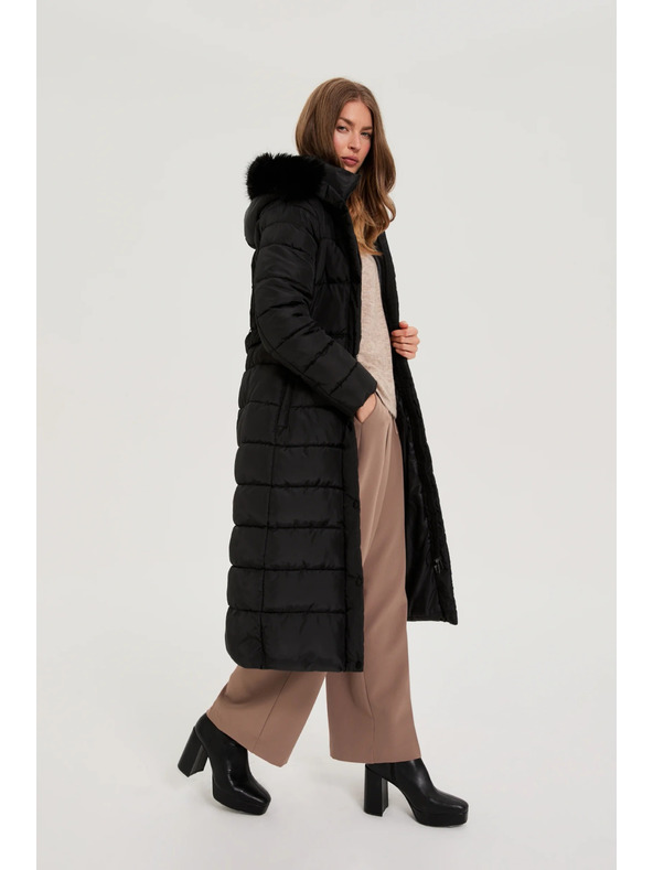 Moodo Дълго яке с качулка черно Moodo