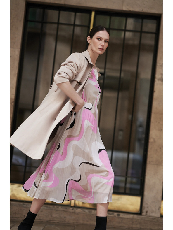 Moodo Бежови рокли с геометричен модел и плисирана долна част Moodo