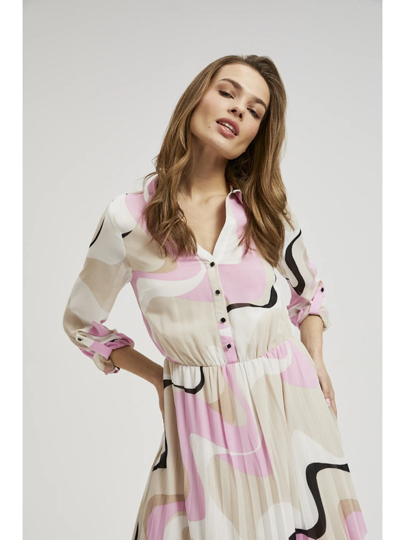 Moodo Бежови рокли с геометричен модел и плисирана долна част Moodo