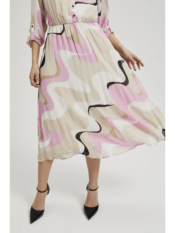 Moodo Бежови рокли с геометричен модел и плисирана долна част Moodo