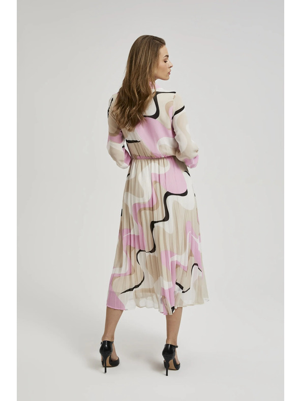 Moodo Бежови рокли с геометричен модел и плисирана долна част Moodo