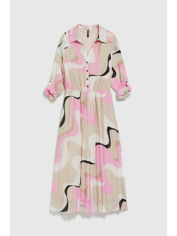 Moodo Бежови рокли с геометричен модел и плисирана долна част Moodo