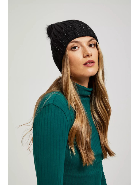 Moodo Шапка с помпон, декорирана с пайети черна Moodo