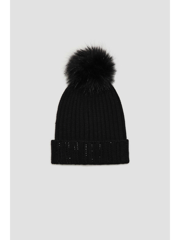 Moodo Шапка с помпон, декорирана с пайети черна Moodo