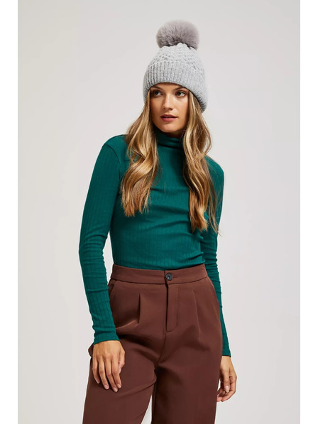 Moodo Шапка с кожен помпон сива Moodo