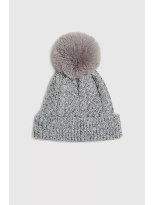 Moodo Шапка с кожен помпон сива Moodo